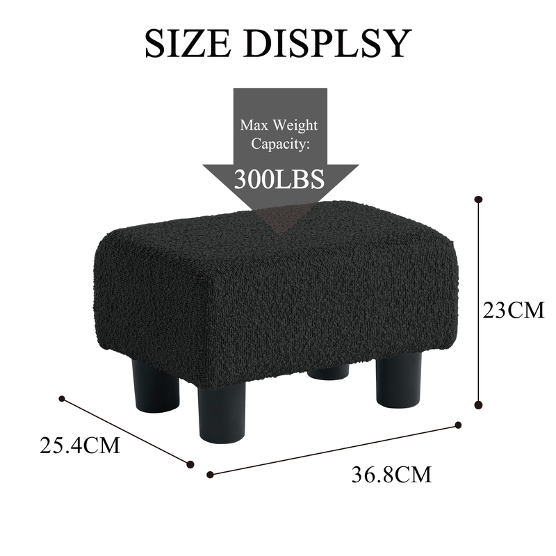 Foot Stool Ottoman Small Boucle Black 