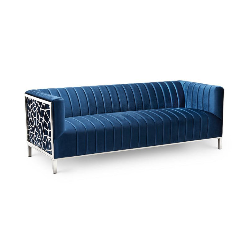 Blue Geometric Sofa 3 Seats 