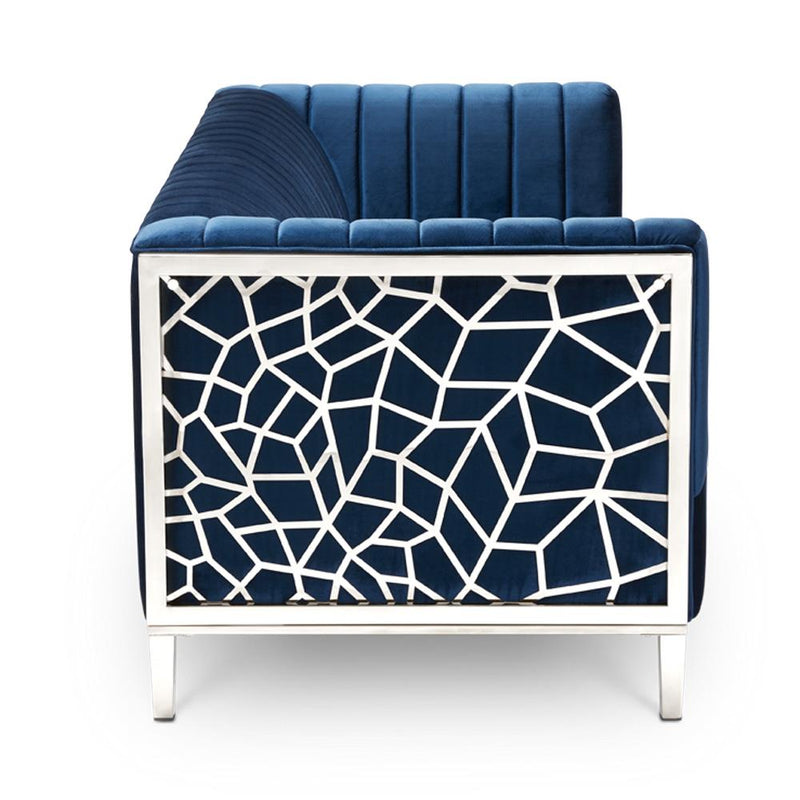 Blue Geometric Sofa 3 Seats 