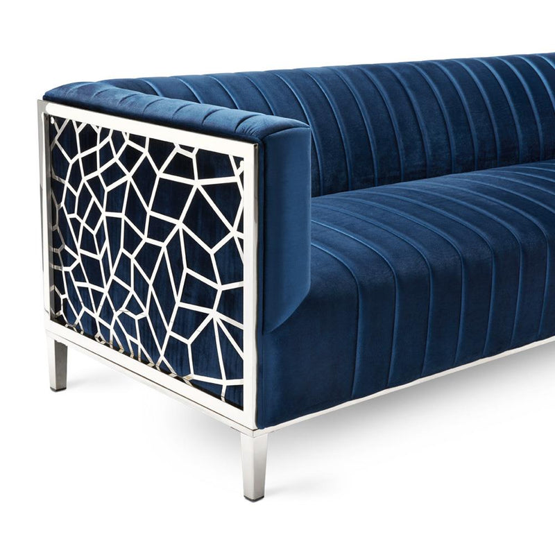 Blue Geometric Sofa 3 Seats 