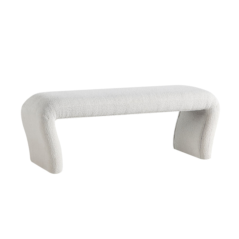 White Curved Boucle Ottoman Bench 