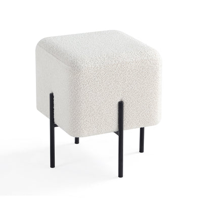 Ivory Cube-Shaped Boucle Stool #100041