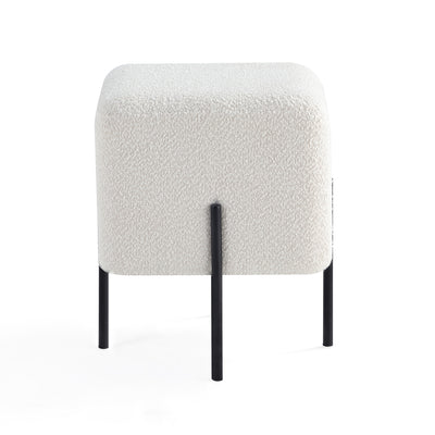 Ivory Cube-Shaped Boucle Stool #100041