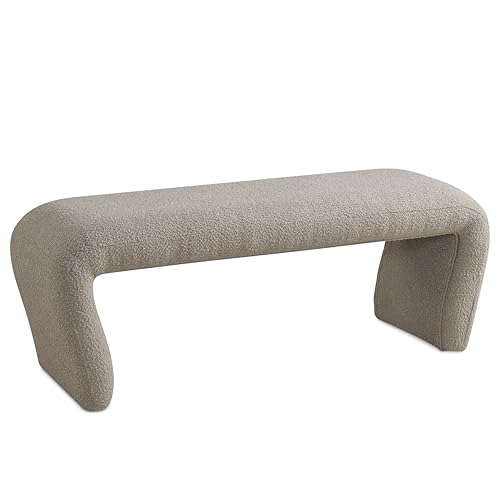 Khaki Curved Boucle Ottoman Bench 