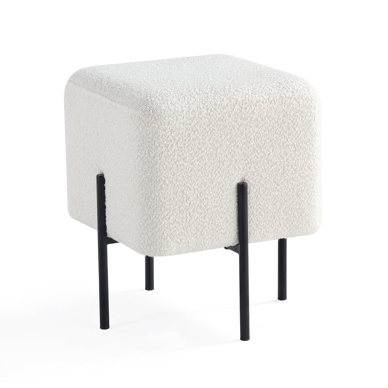 Ivory Cube-Shaped Boucle Stool 