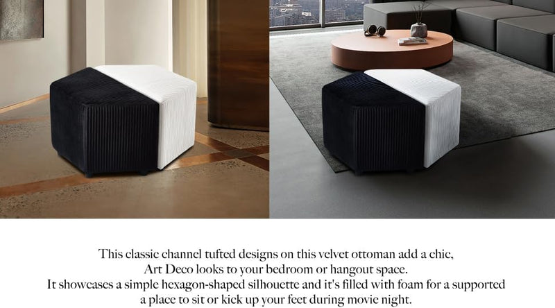 Black & White Hexagon Boucle Ottoman 