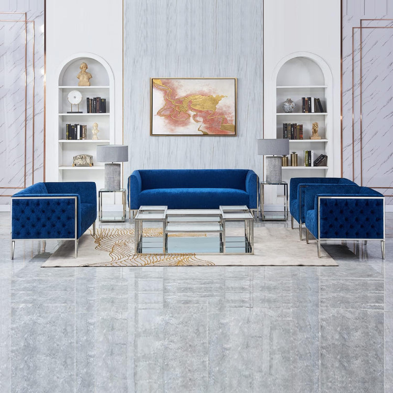 Blue Tufted Sofa - 3 Seats 