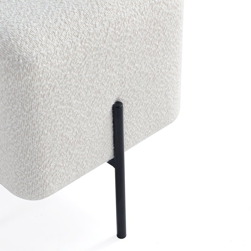 Ivory Cube-Shaped Boucle Stool 