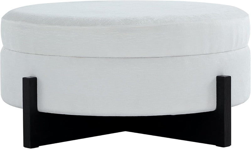 White Round Ottoman Coffee Table with Storage 