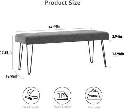 Dark Grey Linen Long Bench #900014