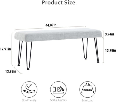 Light Grey Linen Long Bench #900015