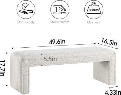 White Boucle Ottoman Bench #900001