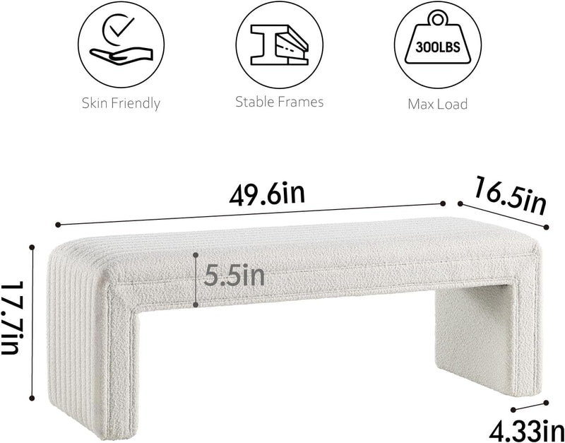 White Boucle Ottoman Bench 