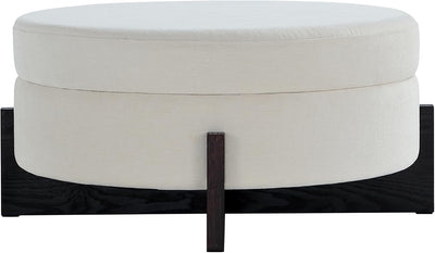 Beige Round Ottoman Coffee Table with Storage #120012