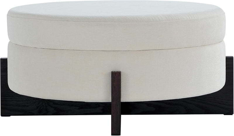 Beige Round Ottoman Coffee Table with Storage 