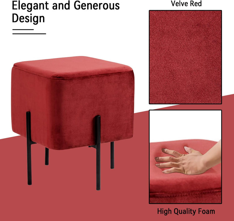 Red Cube-Shaped Stool 