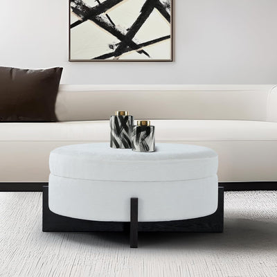 White Round Ottoman Coffee Table with Storage #120011