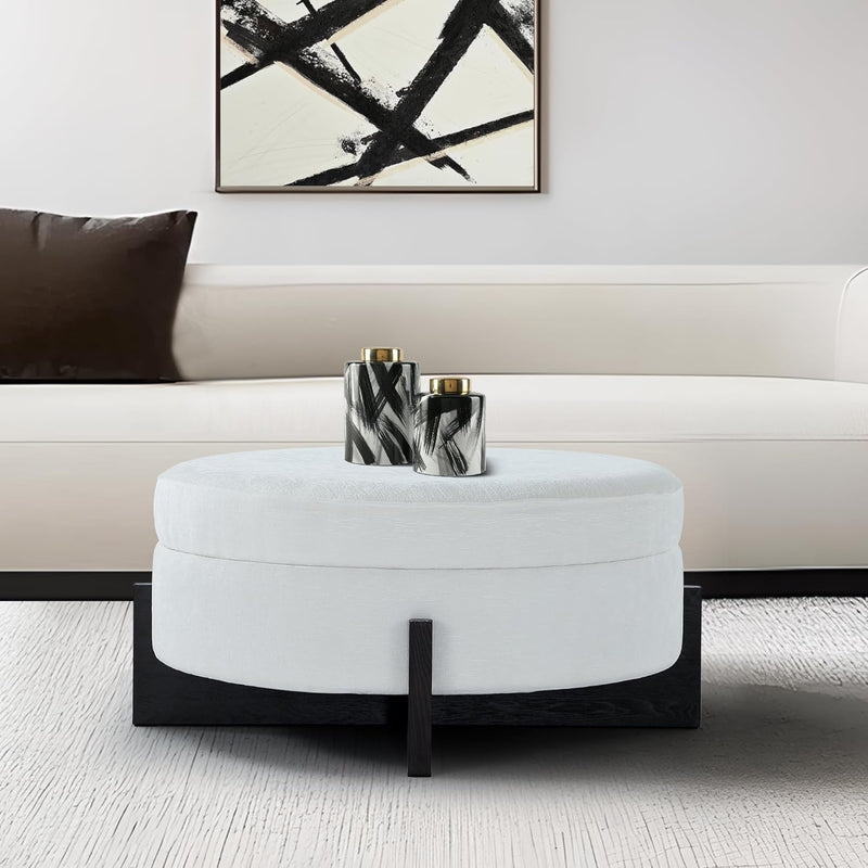 White Round Ottoman Coffee Table with Storage 