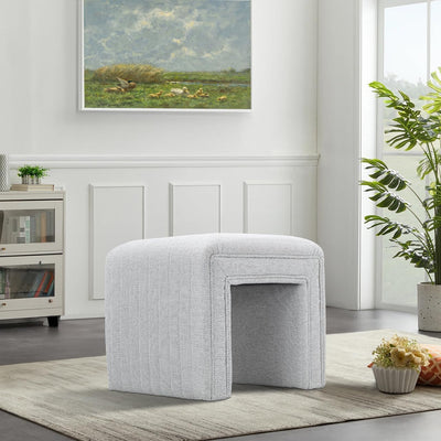 Beige U Shaped Linen Ottoman #100123