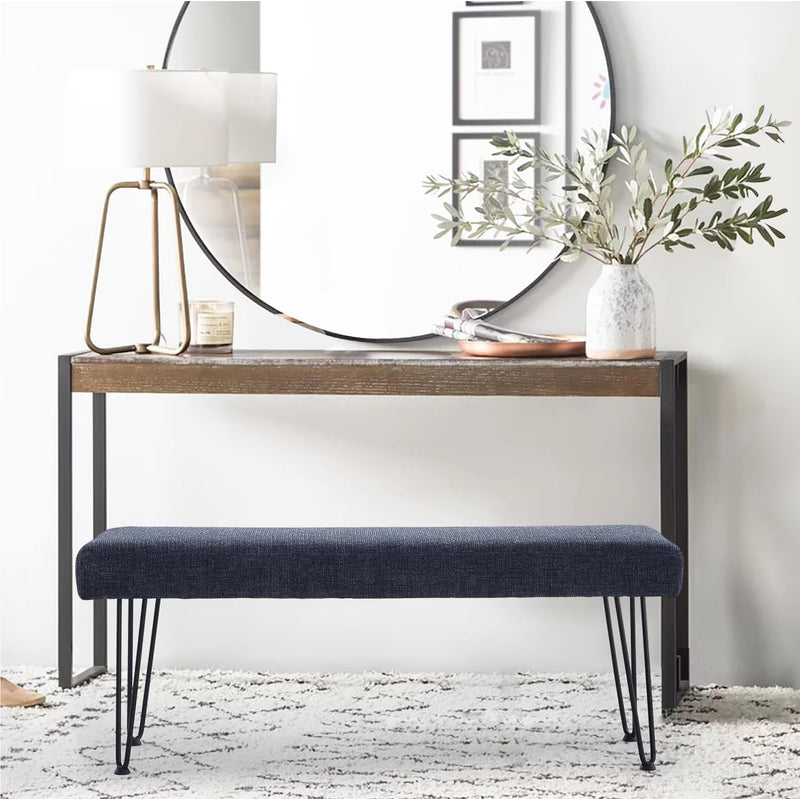 Blue Linen Long Bench 