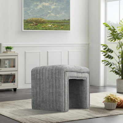 Gray U Shaped Velvet Ottoman #100124