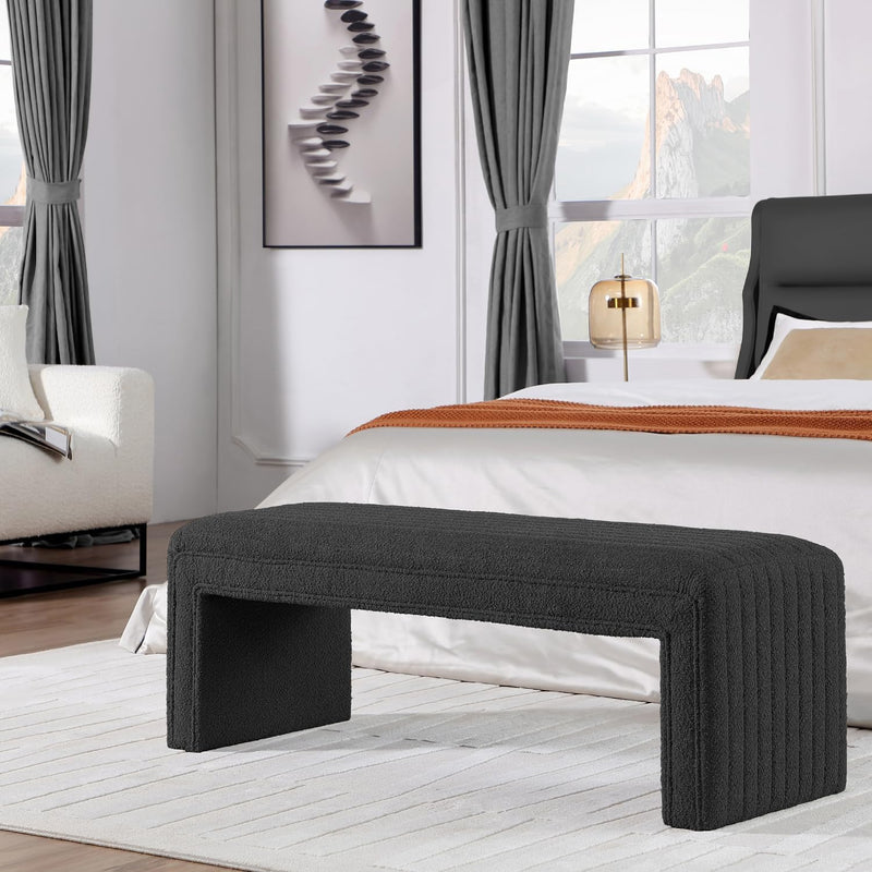 Black Boucle Ottoman Bench 