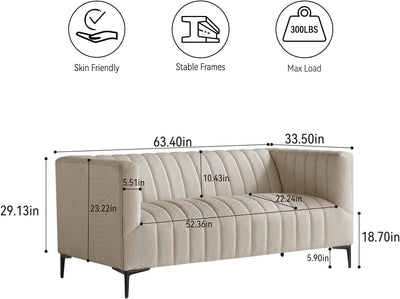 3 Seats Khaki Tufted Sofa #030001