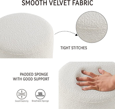 White Round Boucle Fabric Ottoman