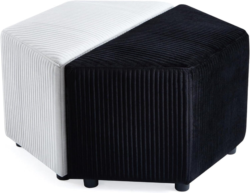 Black & White Hexagon Boucle Ottoman 