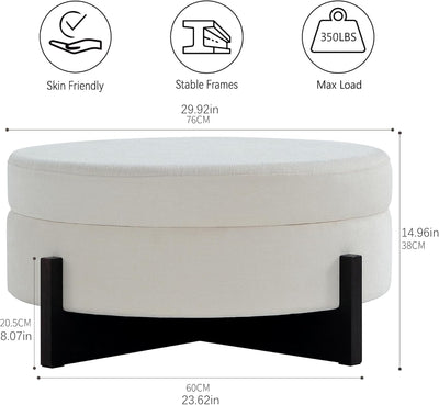 Beige Round Ottoman Coffee Table with Storage #120012