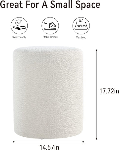 White Round Boucle Fabric Ottoman