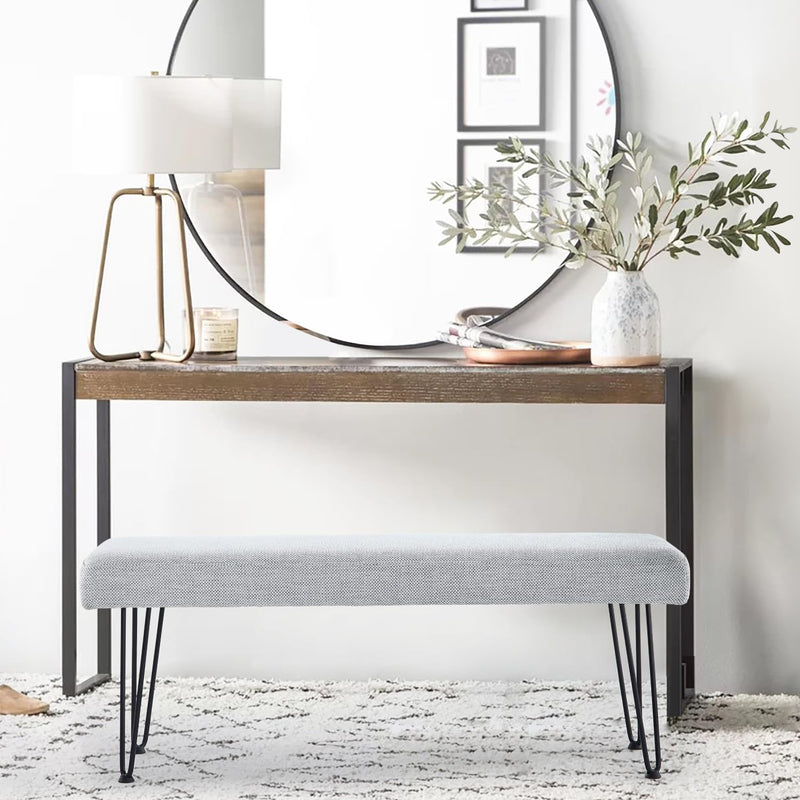 Light Grey Linen Long Bench 