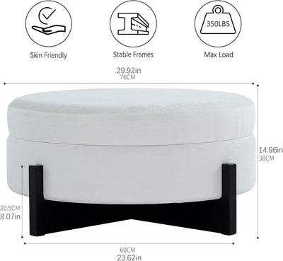 White Round Ottoman Coffee Table with Storage #120011