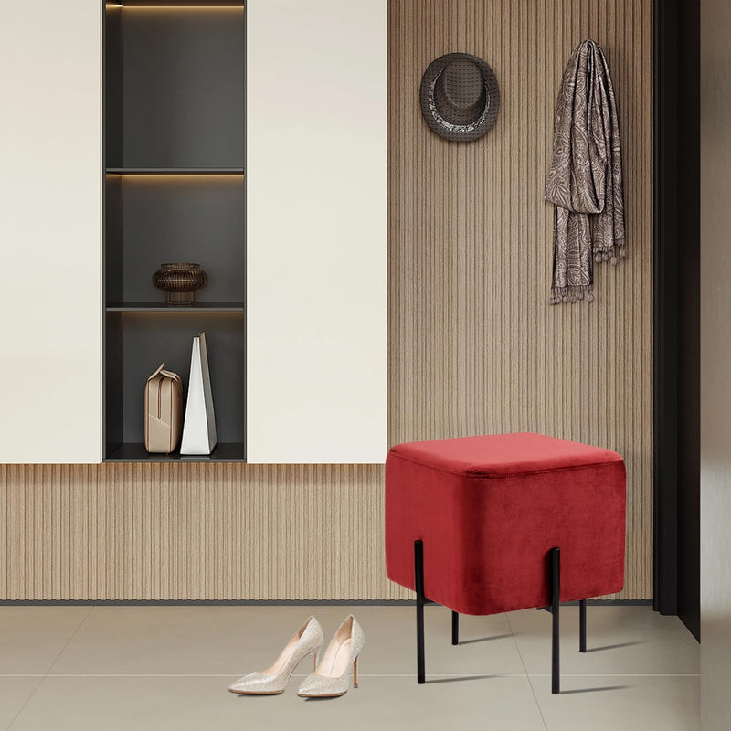 Red Cube-Shaped Stool 