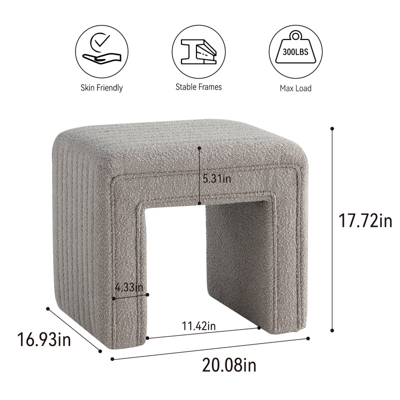 Khaki U-Shaped Boucle Ottoman 