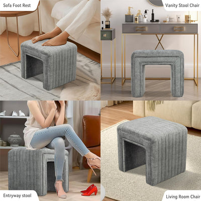 Gray U Shaped Velvet Ottoman #100124