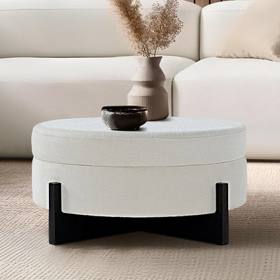 Beige Round Ottoman Coffee Table with Storage #120012