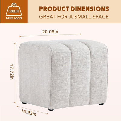 White Linen Rectangle Ottoman #100096