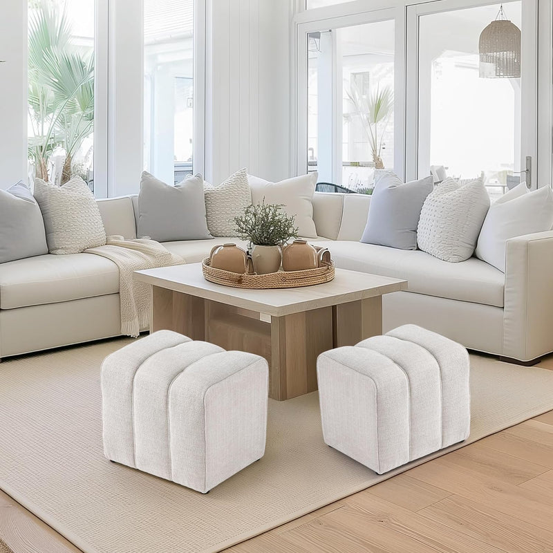 White Linen Rectangle Ottoman 