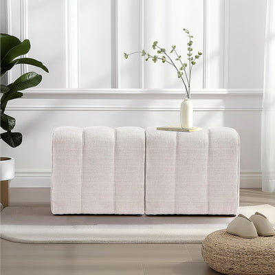 White Linen Rectangle Ottoman #100096