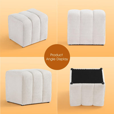 White Linen Rectangle Ottoman #100096