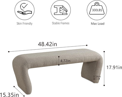 Khaki Curved Boucle Ottoman Bench #900005