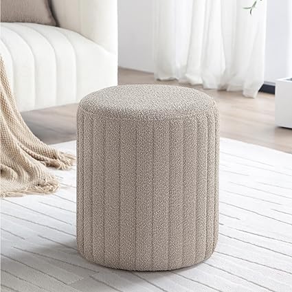 Khaki Round Ottoman Soft Pad 