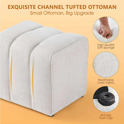 White Linen Rectangle Ottoman #100096