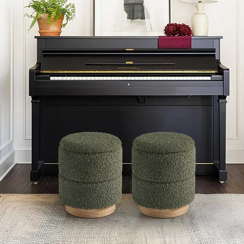 Wooden Base Storage Ottoman: Olive Boucle 