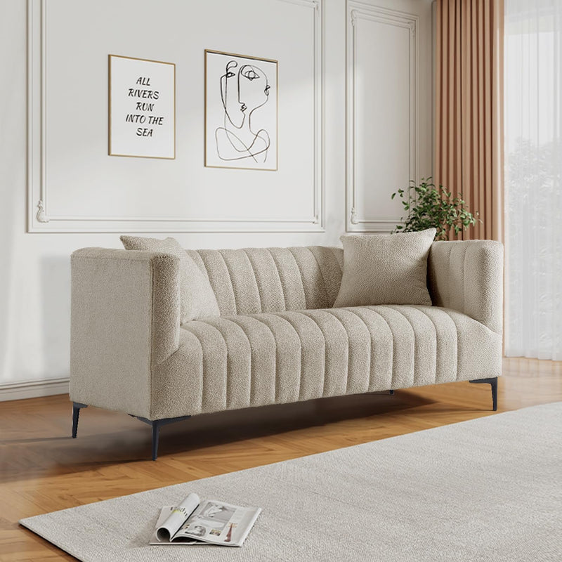 3 Seats Khaki Tufted Sofa 