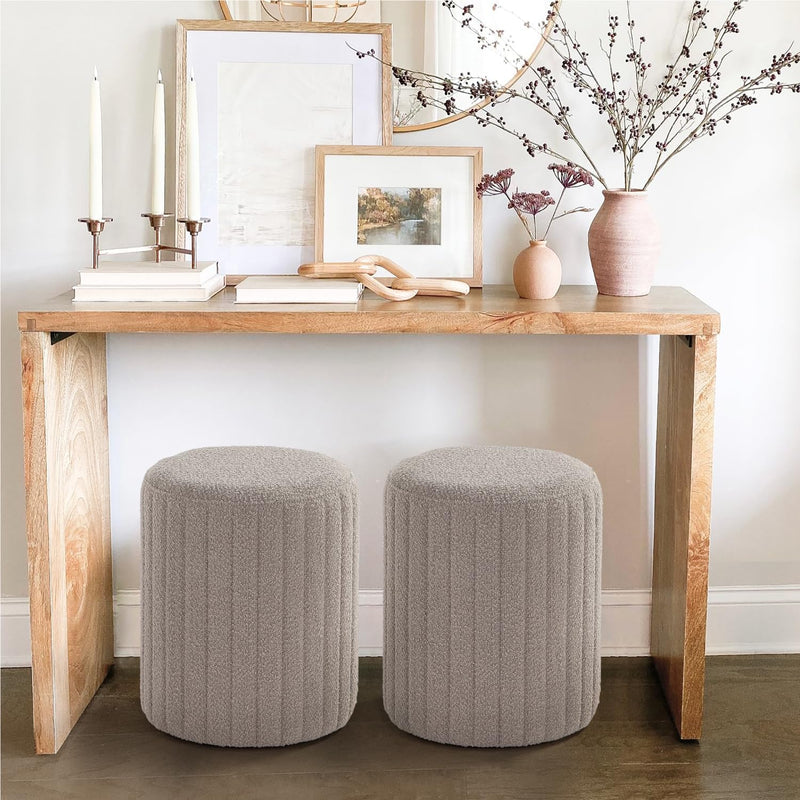 Khaki Round Ottoman Soft Pad 