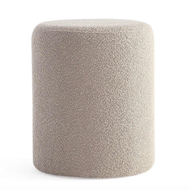 Khaki Fabric Round Ottoman 