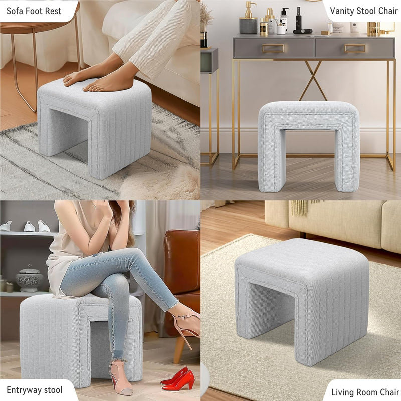 Beige U Shaped Linen Ottoman 