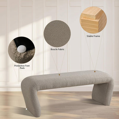 Khaki Curved Boucle Ottoman Bench #900005